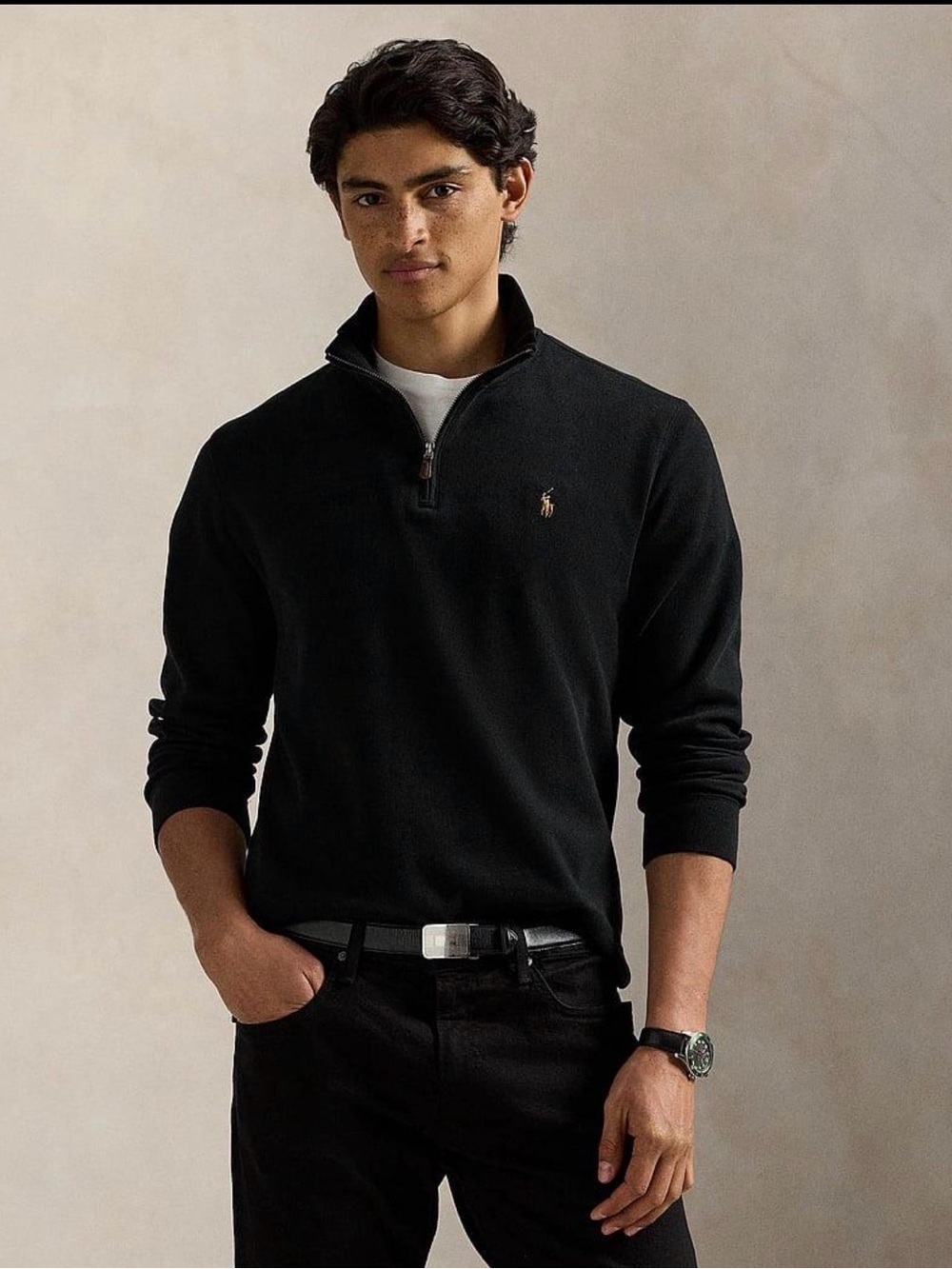 Polo by Ralph Lauren Black Quarter-Zip Long-Sleeve Polo